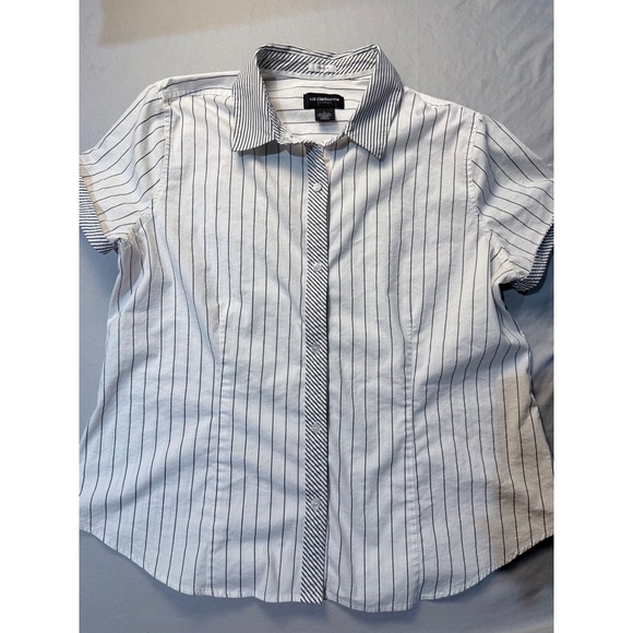 Liz Claiborne Tops - Liz Claiborne Career Womens Large Striped Short Sleeve Button Down Shirt White